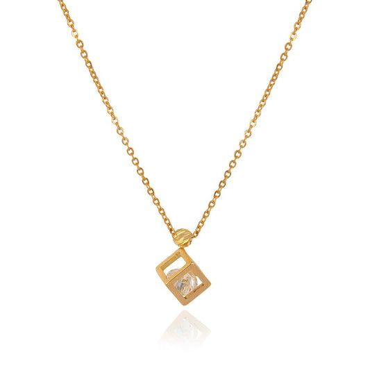 Yellow Gold Necklace with a beautiful cube and dancing Diamond 17-18 Inches18k 2.4gr