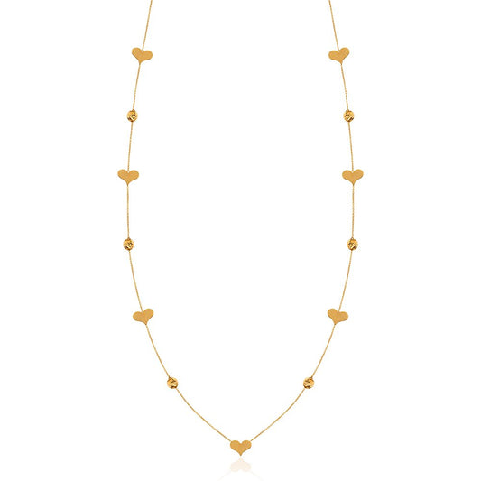 Yellow gold station long necklace with hearts 18k 5.07gr
