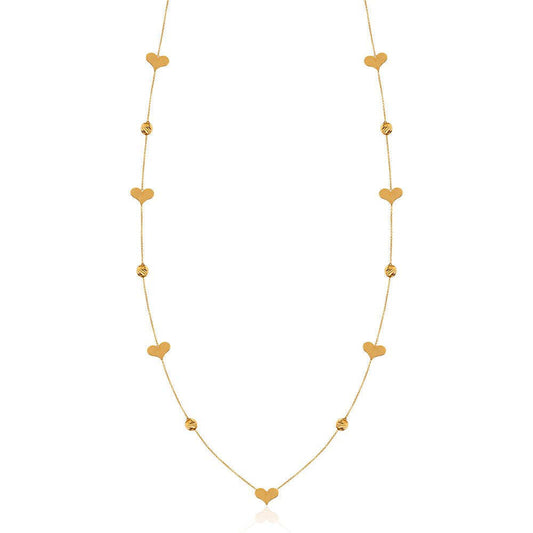 Yellow gold station long necklace with hearts 18k 5.07gr