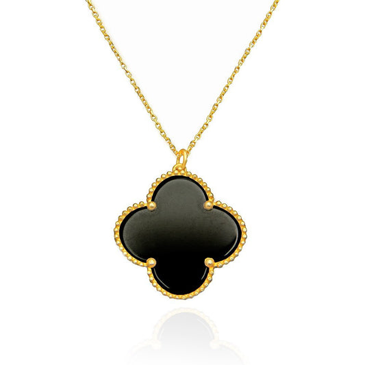 Yellow Gold Clover Pendant with Black Onyx. 18k, 1.92gr