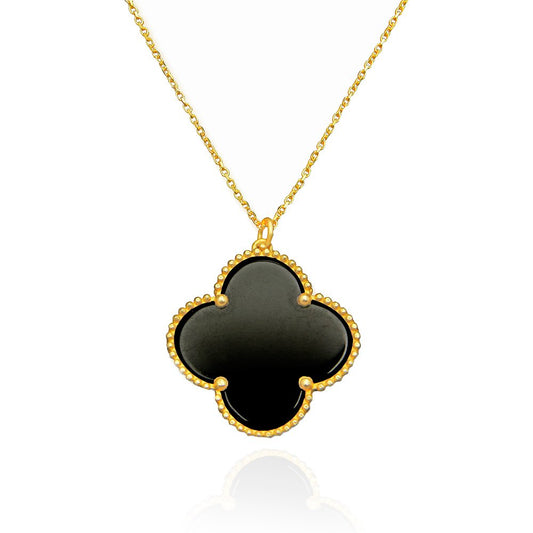 Yellow Gold Clover Pendent with Black Onyx, 18k, 1.56gr