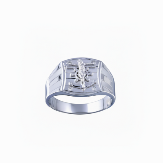 925 Sterling Silver Rhodium-Plated Crucifix Anchor Cubic Zirconia Ring