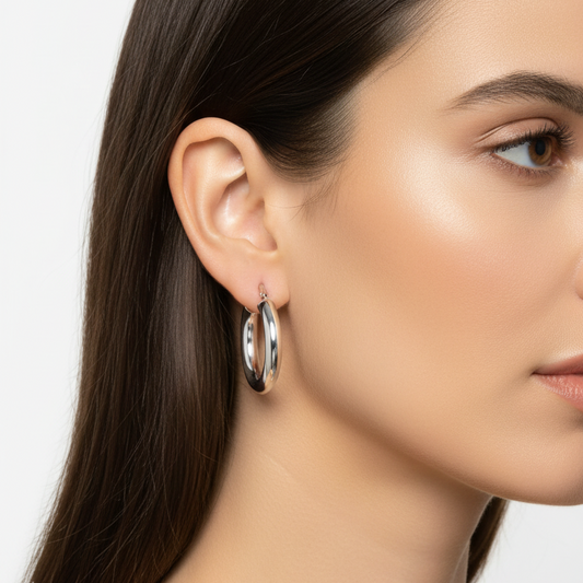 Silver Rhodium-Plated Chisel Design Hoop Earrings 20mm