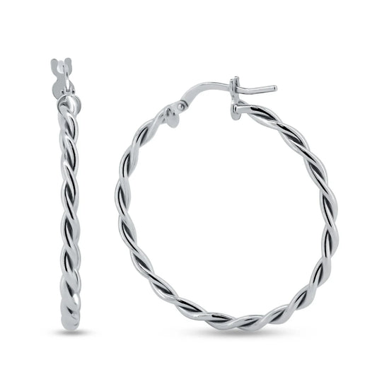 925 Sterling Silver Silver Twisted Hoop Earrings made in Italy