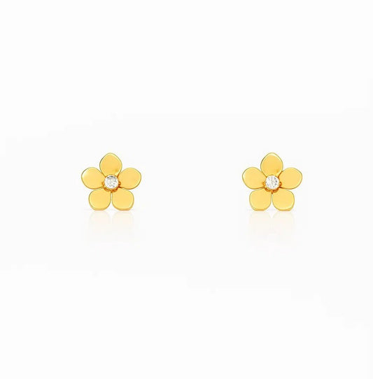 Yellow Gold Flower Earrings with one Cubic, 18k, 1.47gr