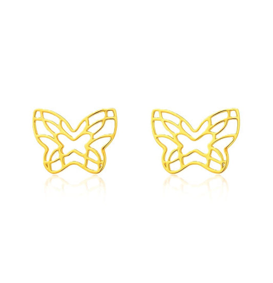 Yellow Gold Butterfly stud Earrings , 18k, 1.38gr