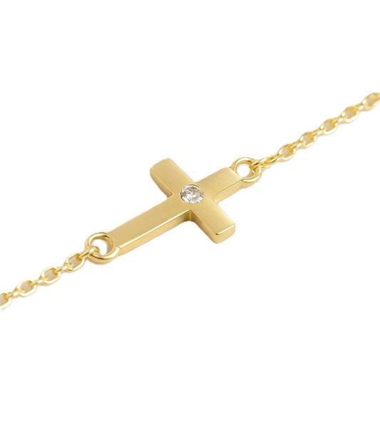Yellow Gold Bracelet with one Cross setting with Cubic Zirconia, 14k,  6 1/2 to 7 1/2 Inches Adjustable