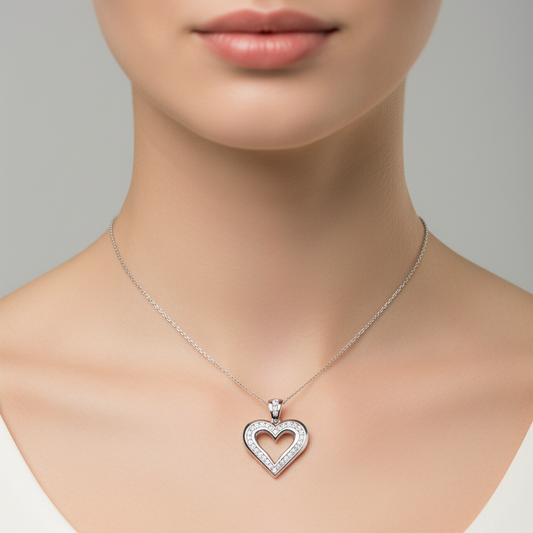 14K White Gold Heart Shaped Diamond Pendant TDW: 0.42ct VS – SI. GH