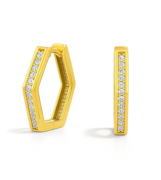 Yellow Gold Hexagonal Earring setting with Cubic Zirconia in channel Settings, 14k