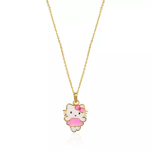 Yellow Gold Hello Kitty pendent, colorful Enamel, 18k, 0.85 gr, Chain is not Included.