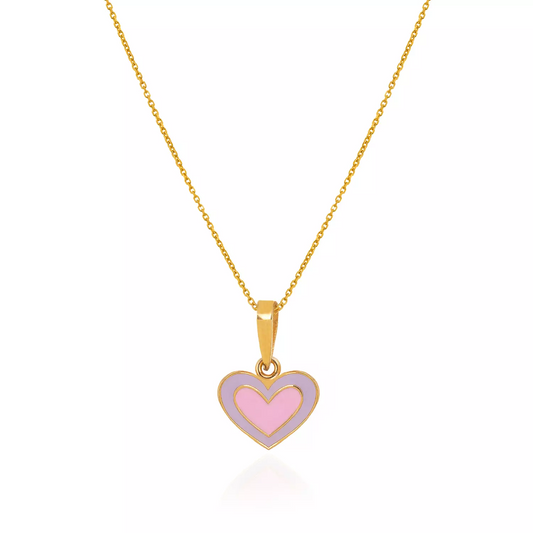 Yellow Gold heart pendent, colorful Enamel, 18k, 0.66gr, Chain is not Included.