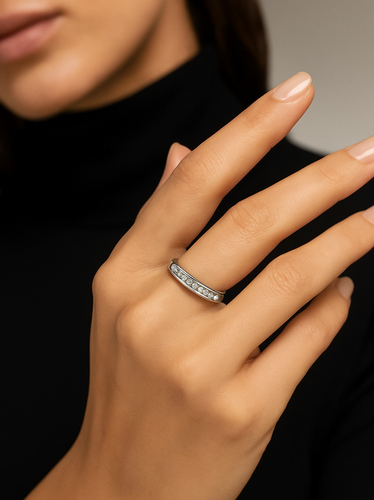 White Gold Channel Setting Diamond Band. 14k, TDW: 0.12ct J, I,