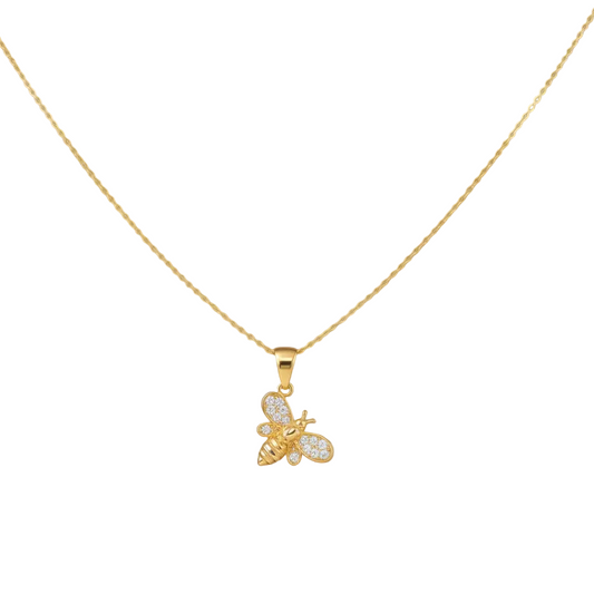 Yellow Gold Bee Pendant setting with Cubic Zirconia, 14k
