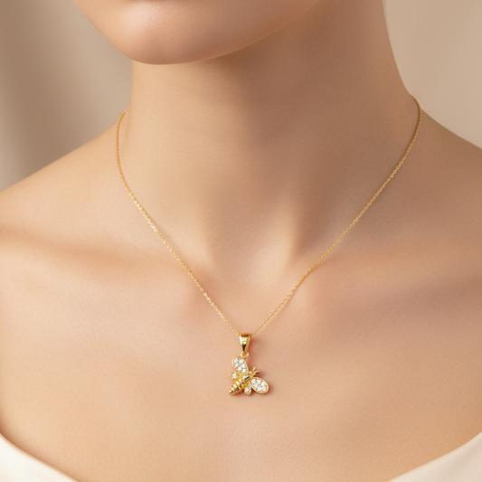 Yellow Gold Bee Pendant setting with Cubic Zirconia, 14k