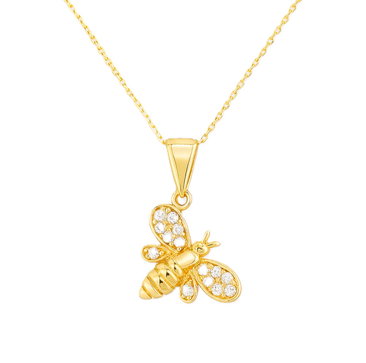 Yellow Gold  Bee Pendant  setting with Cubic Zirconia, 14k