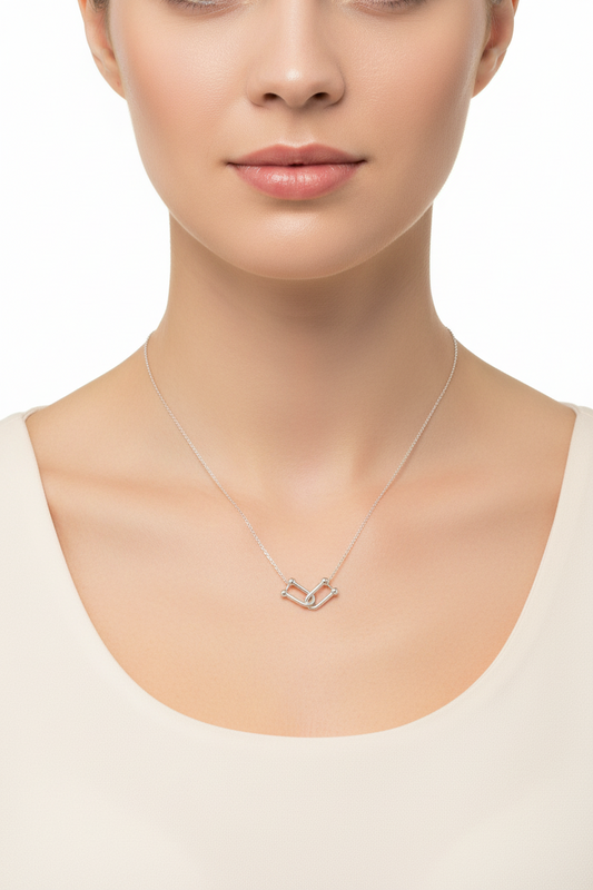 Rhodium Plated 925 Sterling Silver Locking Design Necklace