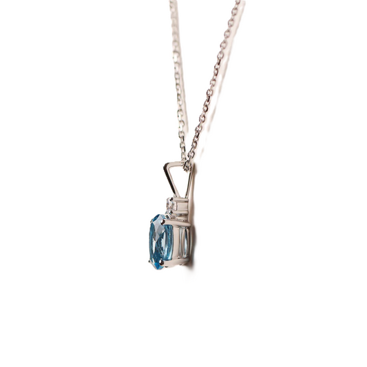 White Gold Blue Topaz Diamond Pendent, 10k
