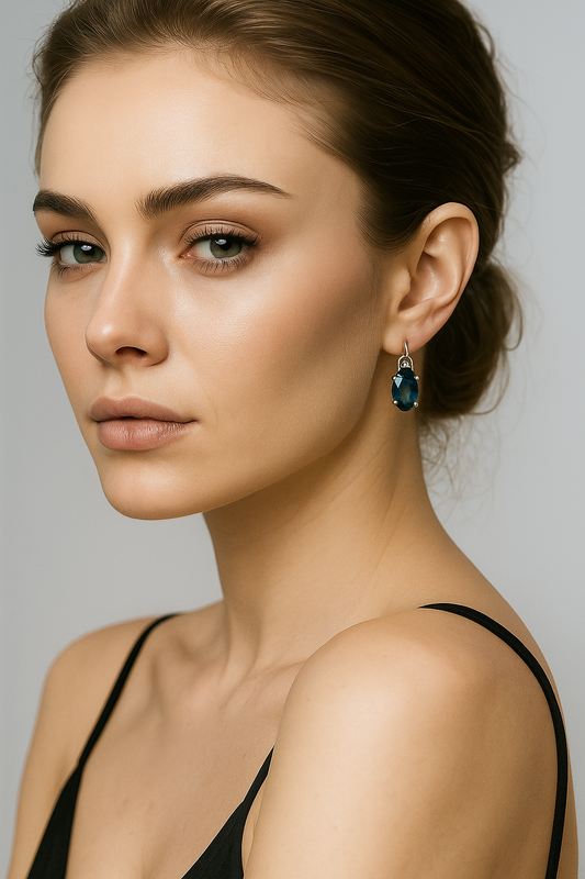 White Gold London Blue Topaz and CZ Earrings. 10k, T: 4.54ct