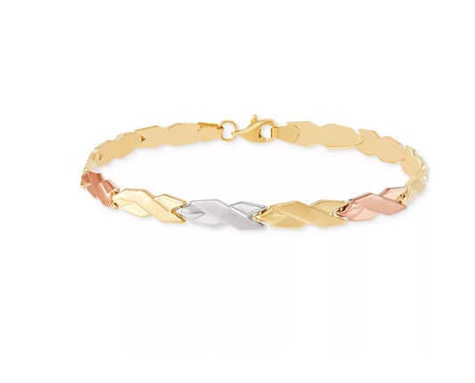 Tri-Tone Woven Gold Bracelet , 7inches, 10k, 7 Inches