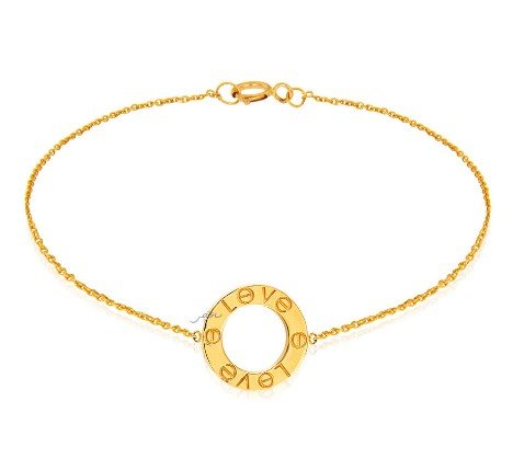 Yellow Gold Chain Bracelet with one Ring engraving with LOVE ,18k, 2.78gr