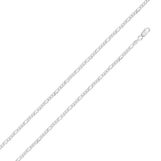 Sterling Silver Rhodium Figaro Bracelet, 925, 7 Inches