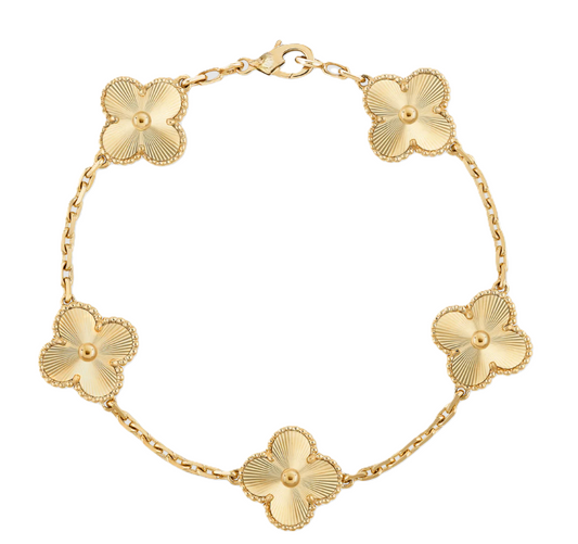 Yellow Gold Bracelet with Five Clovers 18k ,13.82gr