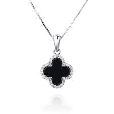 Silver Rhodium Plated Clover Style Necklace and Earrings with Cubic zirconia