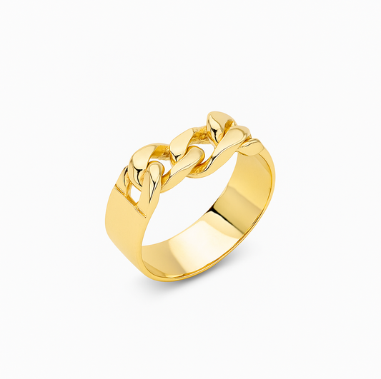 Yellow Gold wide Ring with curb link on top, 18k, 5.49gr