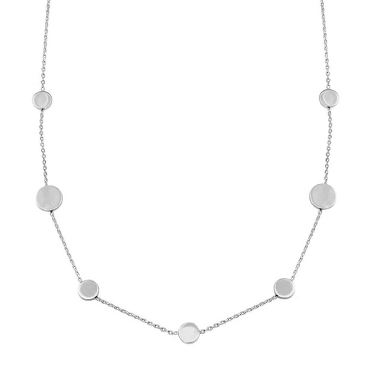 Sterling Silver Rhodium Plated Station Necklace with 7 Discs,  16 to 18 Inches Adjustable