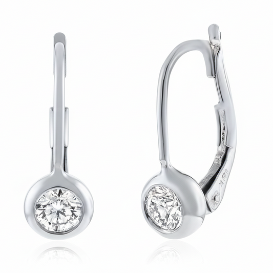 18K White Gold Bezel-Set Diamond Lever back Earrings