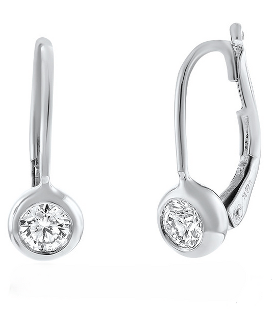 White Gold Lever Back Diamond Drop Earrings. 18k, TDW: 0.1ct, VS, FG