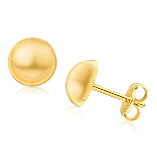 Yellow Gold Ball Half Dome shape Stud Earrings, Matte Style ,18k 1.9gr
