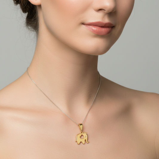 Yellow Gold Elephant Pendant setting with Cubic Zirconia, 14k