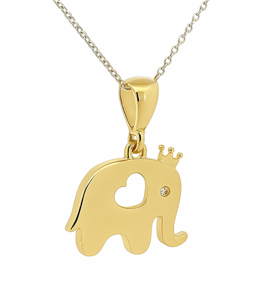 Yellow Gold Elephant Pendant  setting with Cubic Zirconia, 14k