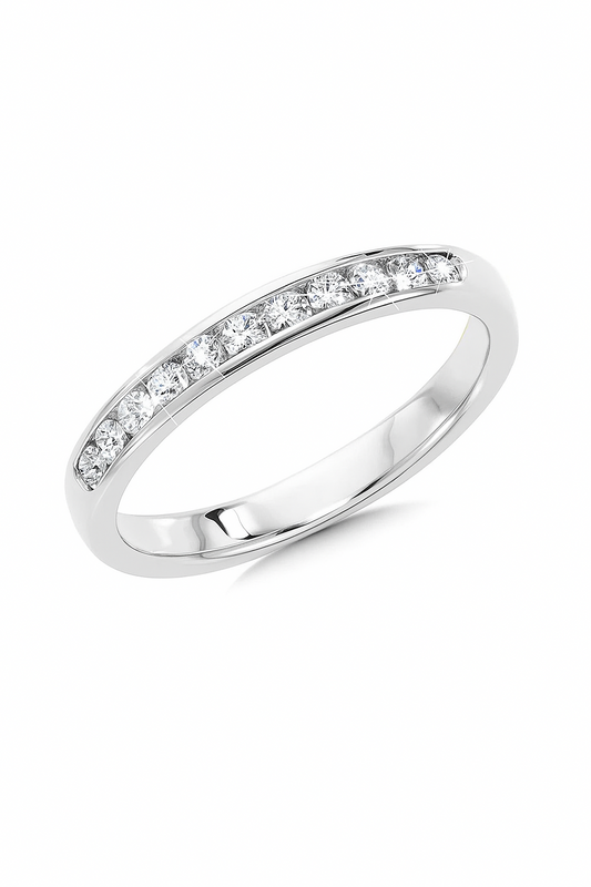 White Gold Chanell Settings 11 Stones Diamond Band. 14k, TDW: 0.25ct, VS- SI, GH