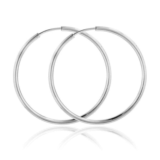 Silver 925 High Polished Endless Hoop Earrings 2mm