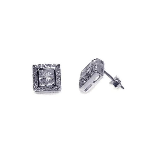 Silver 925 Rhodium Plated CZ Stud Earring