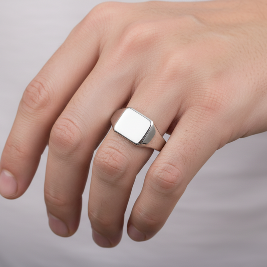 925 Silver High Polished Square Engravable Ring