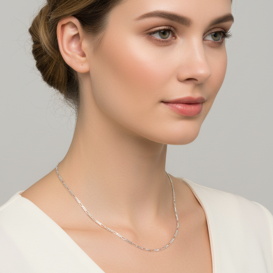 Sterling Silver Rhodium-Plated Figaro Chain