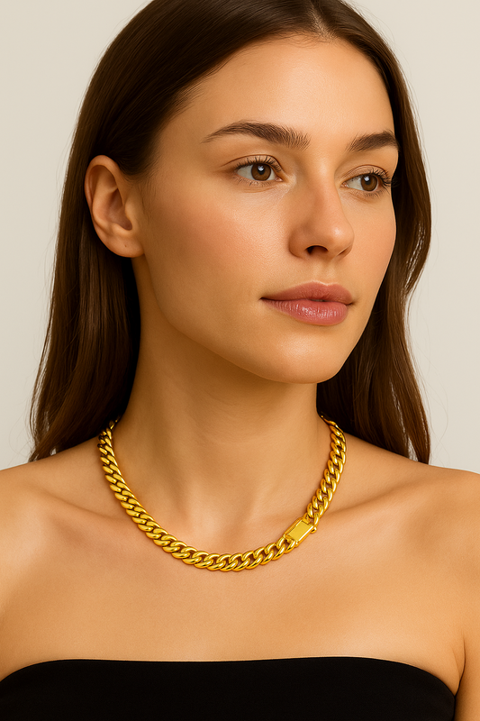 Yellow Gold Collar Wide Miami Curb Chain Necklace. 18k, 38.8gr, 18",  9.6mm