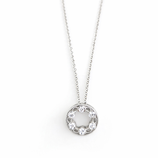 White Gold Tacori Reverse Crescent Circle of Life Diamond Necklace. 18k, TDW: 0.12ct- Resale