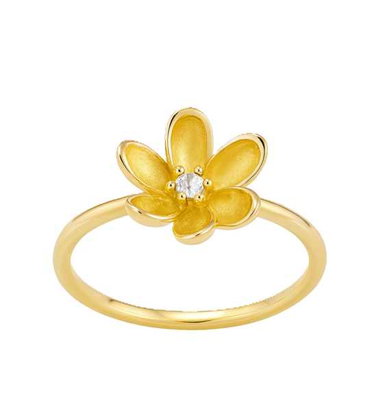 Yellow Gold CZ Flower Ring. 18k, 2.4gr