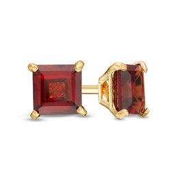 Yellow Gold Square Shape Garnet Earrings. 10k