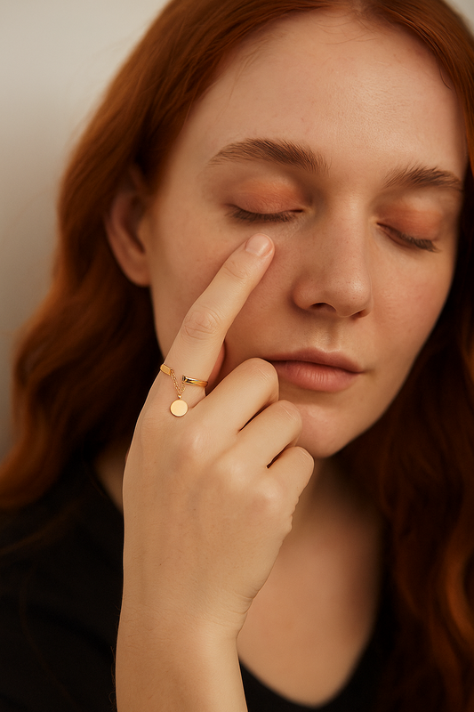 Yellow Gold Ring with Dangling Disc Charm 18k, 1,7 gr size 6.5