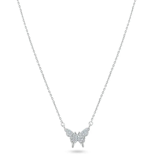 925 Sterling Silver Rhodium Plated CZ Butterfly Necklace
