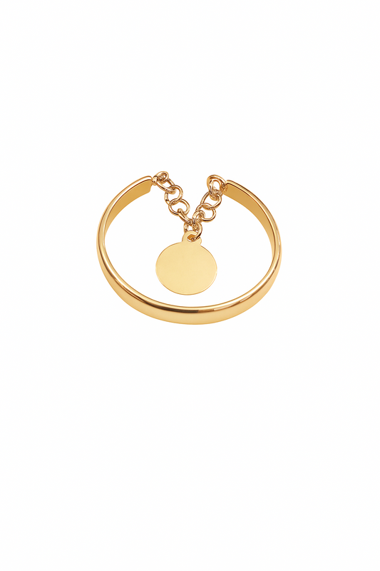Yellow Gold Ring with Dangling Disc Charm 18k, 1,7 gr size 6.5