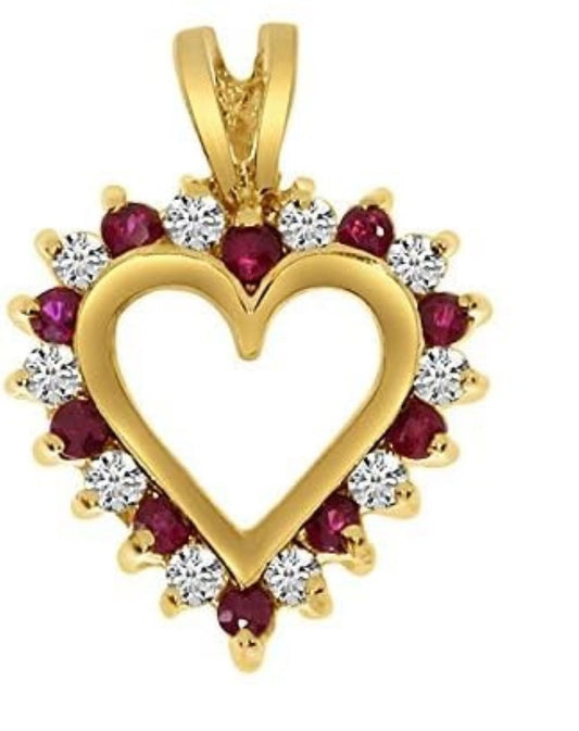 Yellow Gold heart Pendent setting with Rubies and Diamonds,  TDW: 0.11ct, 10 K