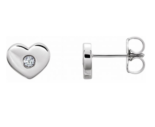 White Gold Heart Stud Earring setting with Cubic Zirconia, 18k