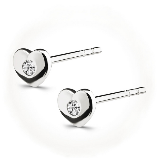 White Gold Heart Stud Earring setting with Cubic Zirconia, 18k