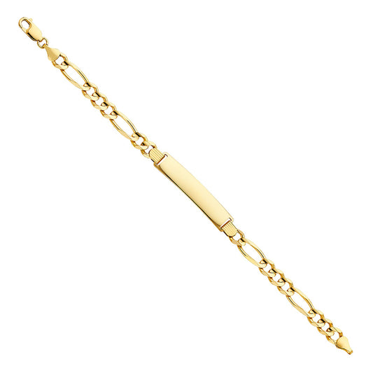 Yellow Gold Kids ID bracelet, Figaru chain, 18k